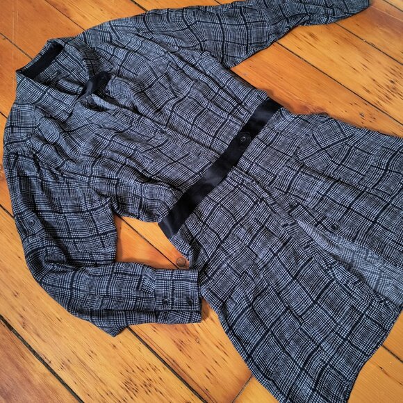 RAG & BONE 100% Silk Shirtdress Fit-and-Flare Gray Black Plaid Dress - Size 6 - Picture 11 of 11